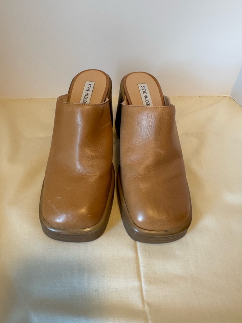 Steve Madden Cognac Leather Platform Mules